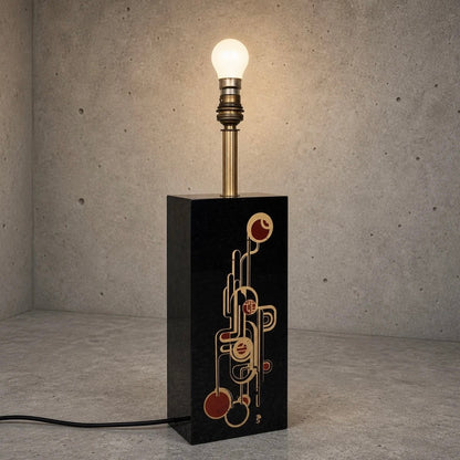 Vintage Lucite & Brass Table Lamp with Geometric Inlay – Art Deco Revival
