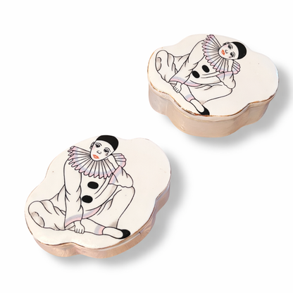 Vintage Pierrot Clown Porcelain Trinket Boxes – Pair