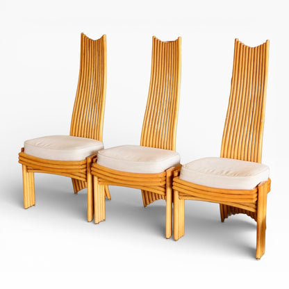 Set of 6 Modernist Tall Back Bamboo Dining Chairs by Arthur Edwards for McGuire
