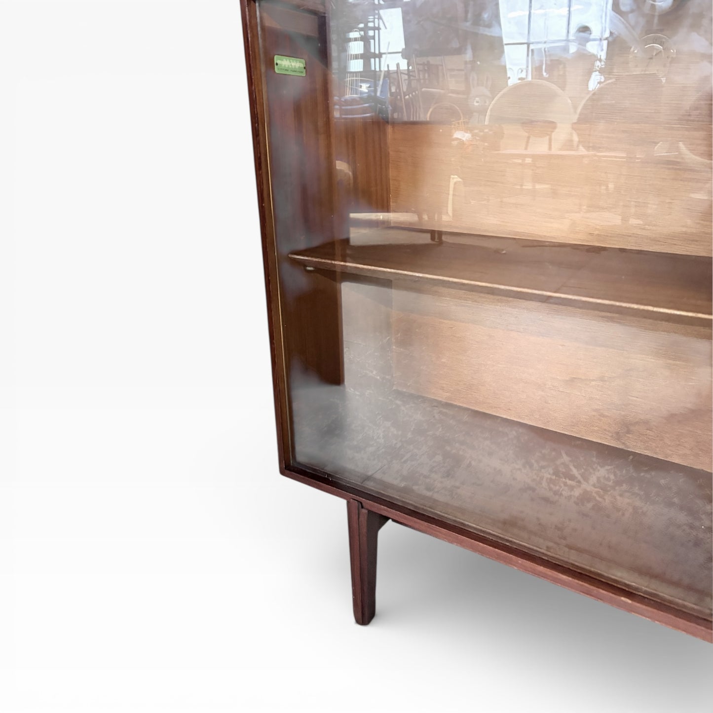 Beaver & Tapley Sliding Glass Bookcase by Richard Hornby Mid Century Teak Display Cabinet