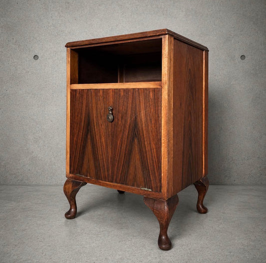 Vintage Walnut Cabinet – 1940s Art Deco Furniture Piece With Brass Handle