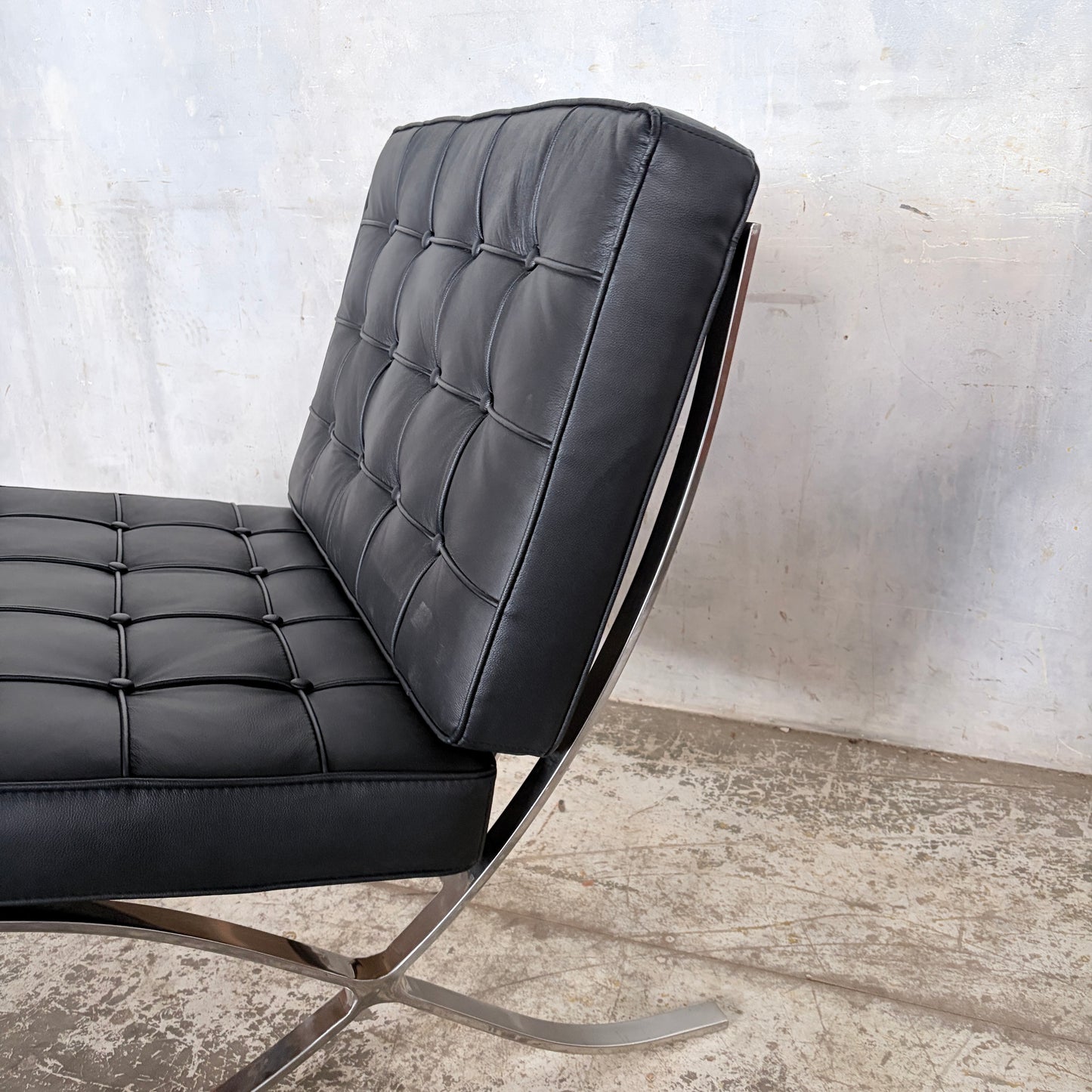 Mid Century Style Black Leather & Chrome Barcelona Chair