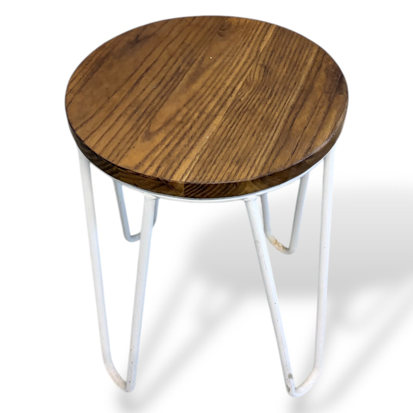 Vintage Elm Bar Stool with White Hairpin Legs