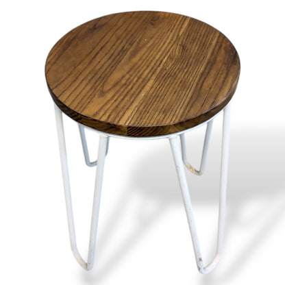 Vintage Elm Bar Stool with White Hairpin Legs