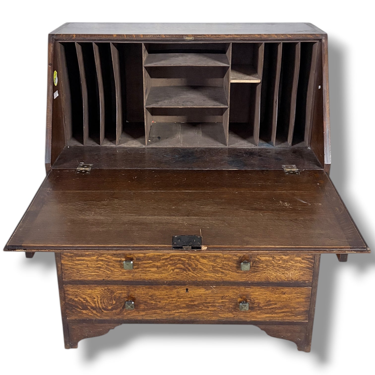 Arts & Crafts Bureau Desk – Quartersawn Oak Fall-Front Writing Surface With Drawers — view 9