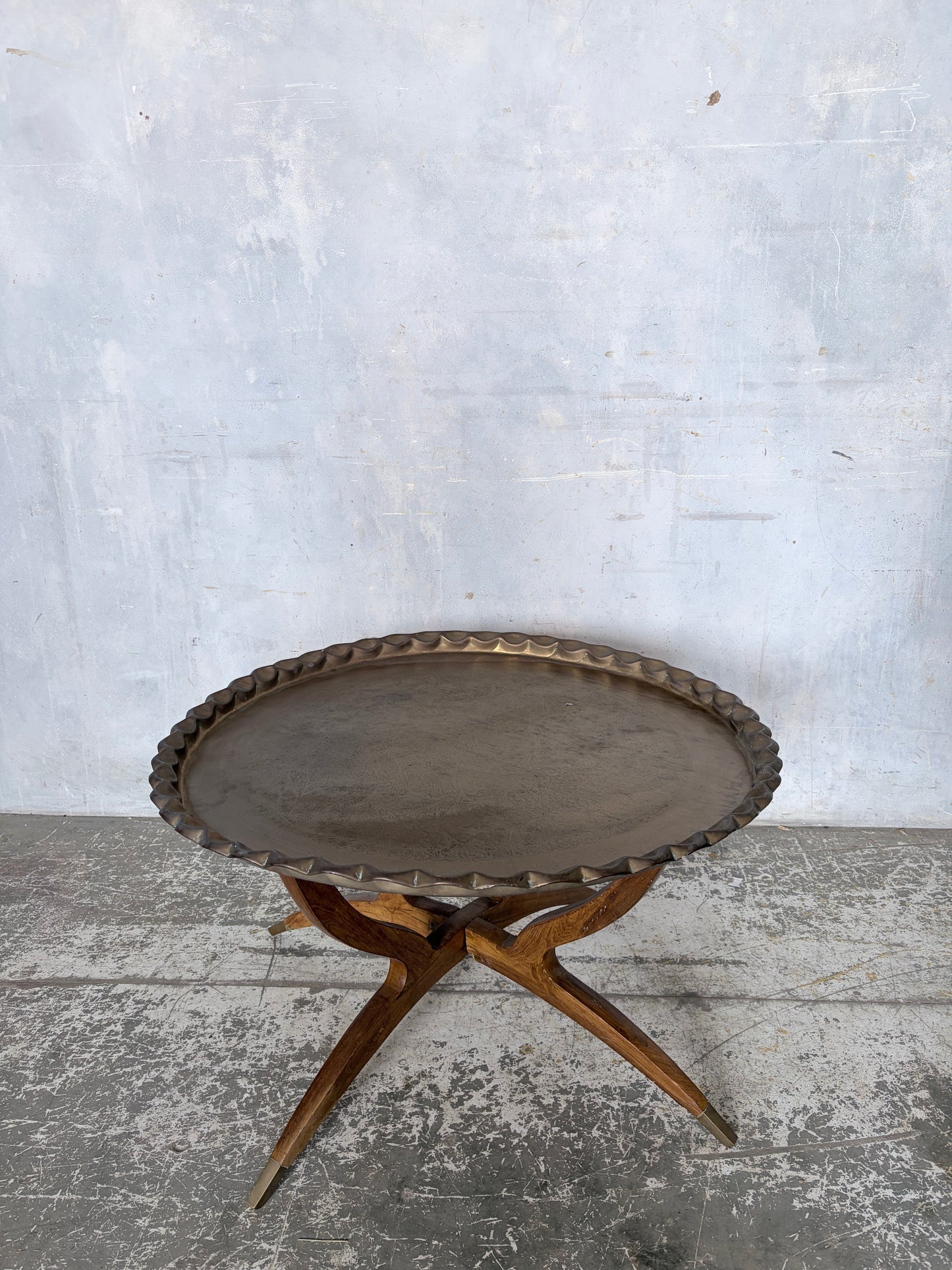 Mid Century Teak & Brass Spider Leg Coffee Table with Tray Top