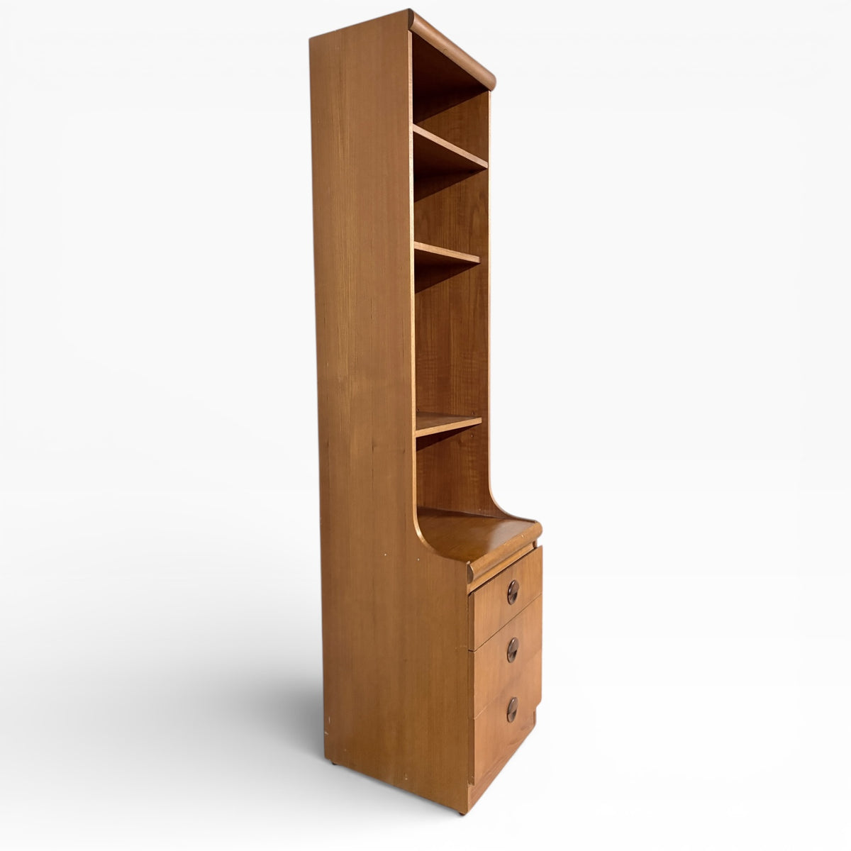 Mid-Century Tall Bookcase – Vintage Wooden Bookcase With Drawers & Open Shelving Unit