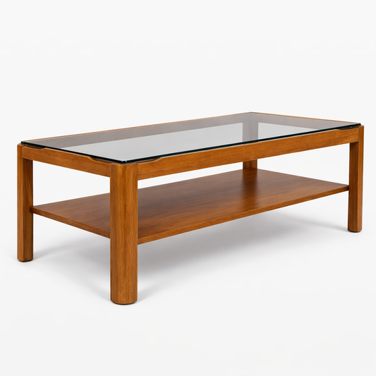 Mid Century Myers Teak & Smoked Glass Coffee Table
