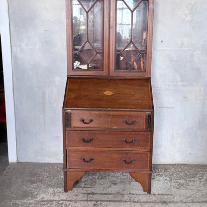 Antique Edwardian Mahogany Glazed Bureau Bookcase