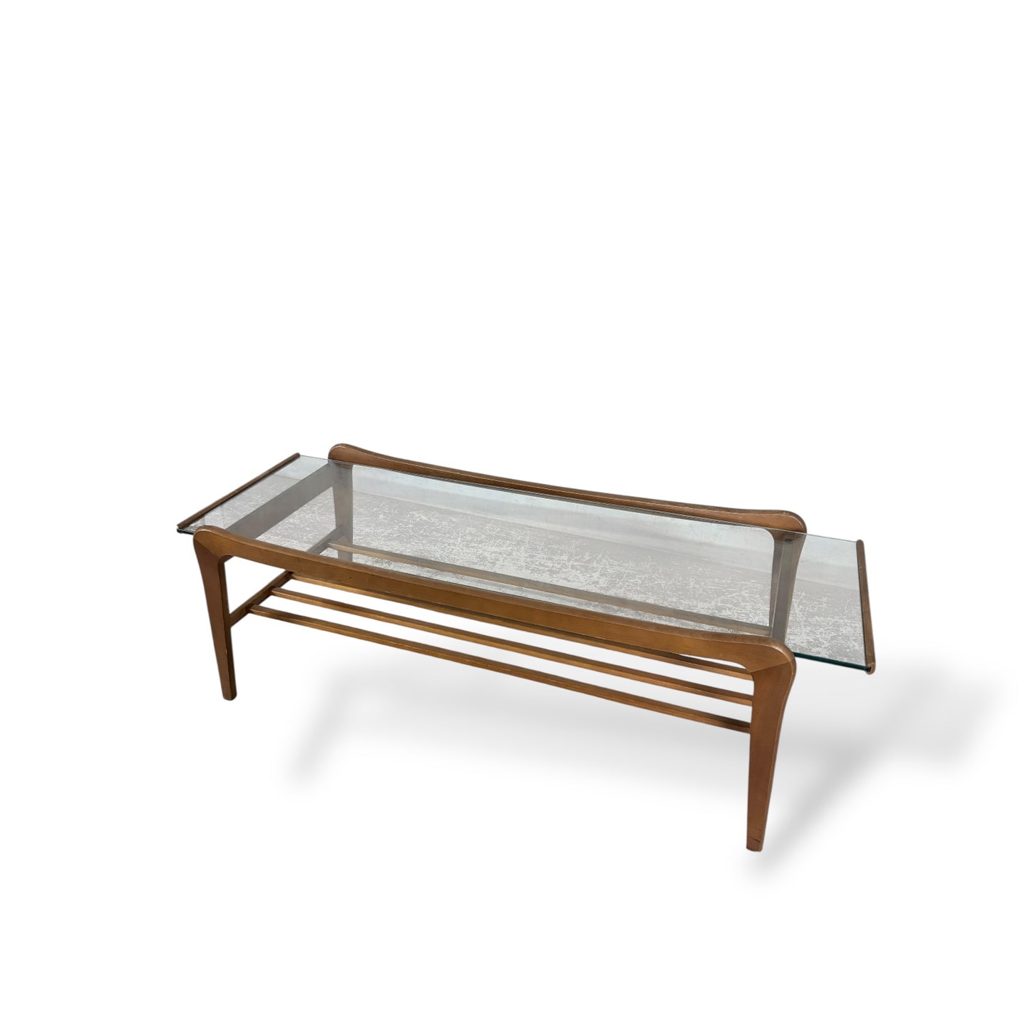 G Plan Glass and Teak Curved Coffee Table — view 2