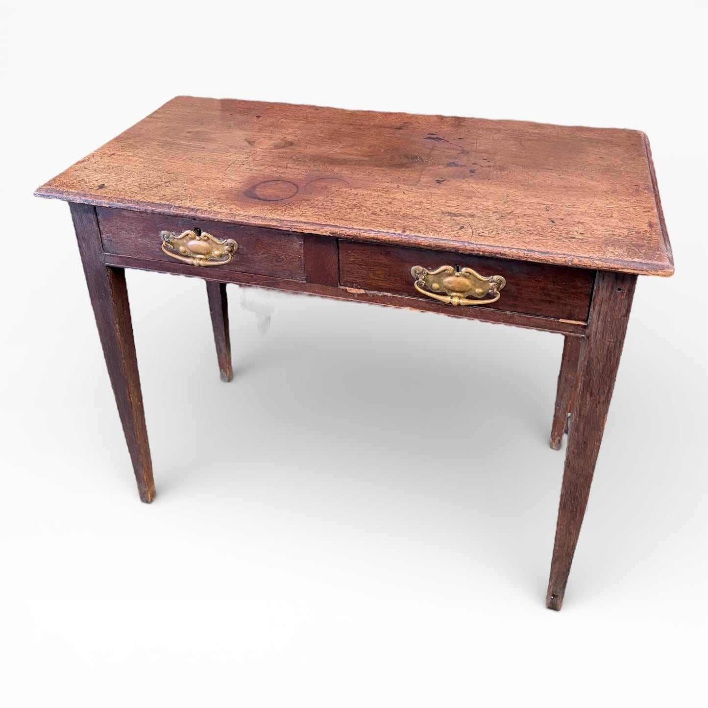 Antique Oak Desk – Vintage Writing Desk with Brass Handles | Compact Home Office