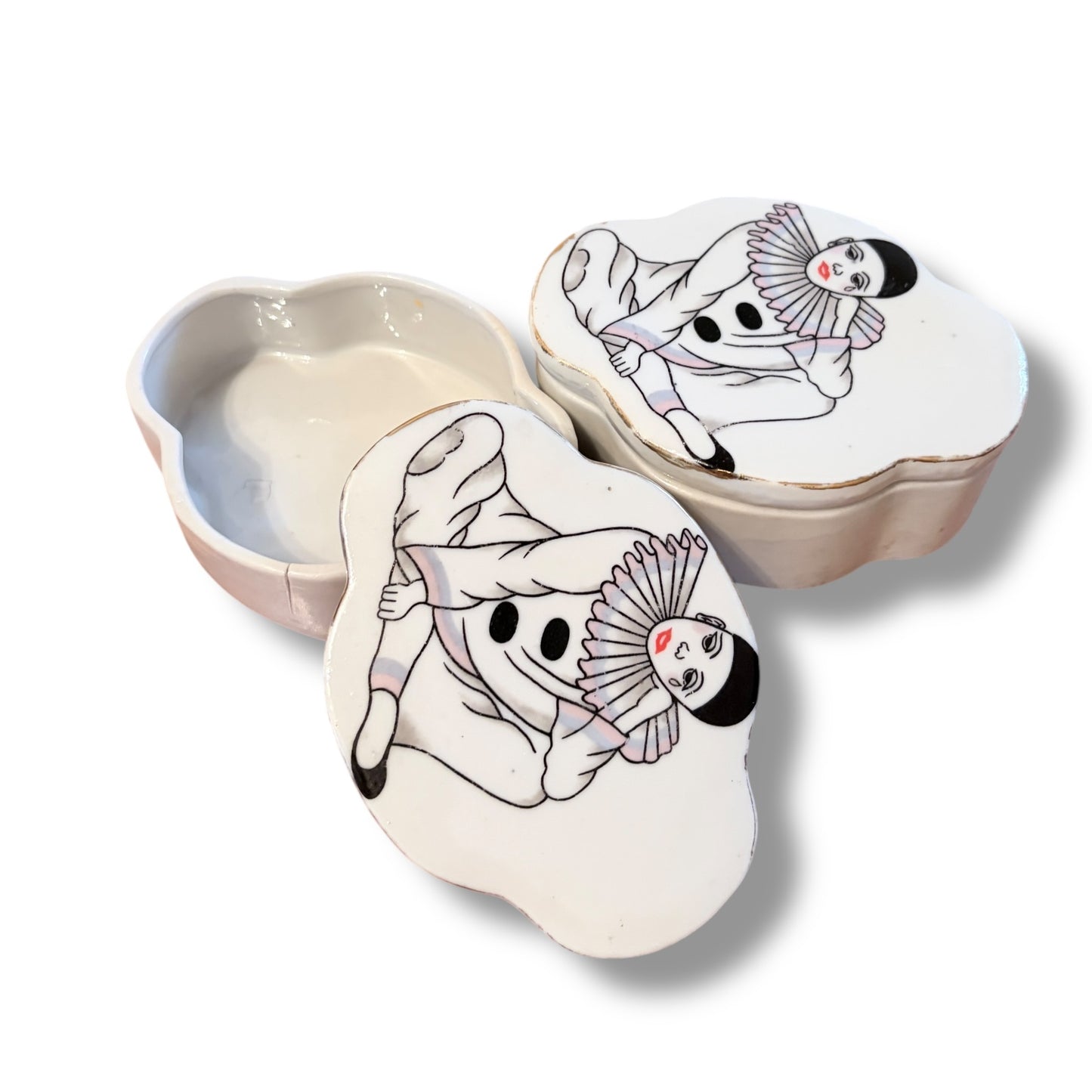 Vintage Pierrot Clown Porcelain Trinket Boxes – Pair