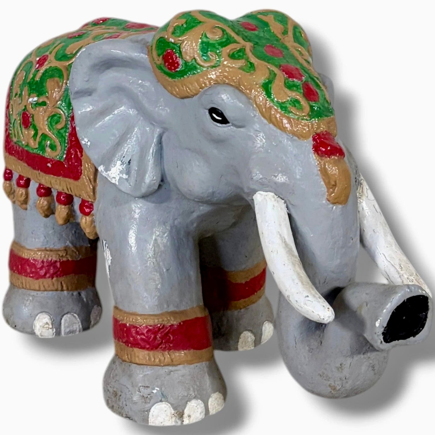 Pair of Hand Painted Indian Elephant Sculptures | Decorative Folk Art Figures