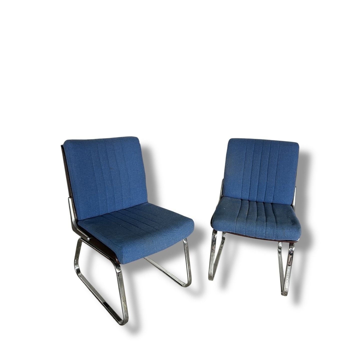 Vintage Gordon Russell Verco Chairs – Pair of Mid Century Modern Blue Chrome Dining Chairs, Retro 1970s Cantilever Seating