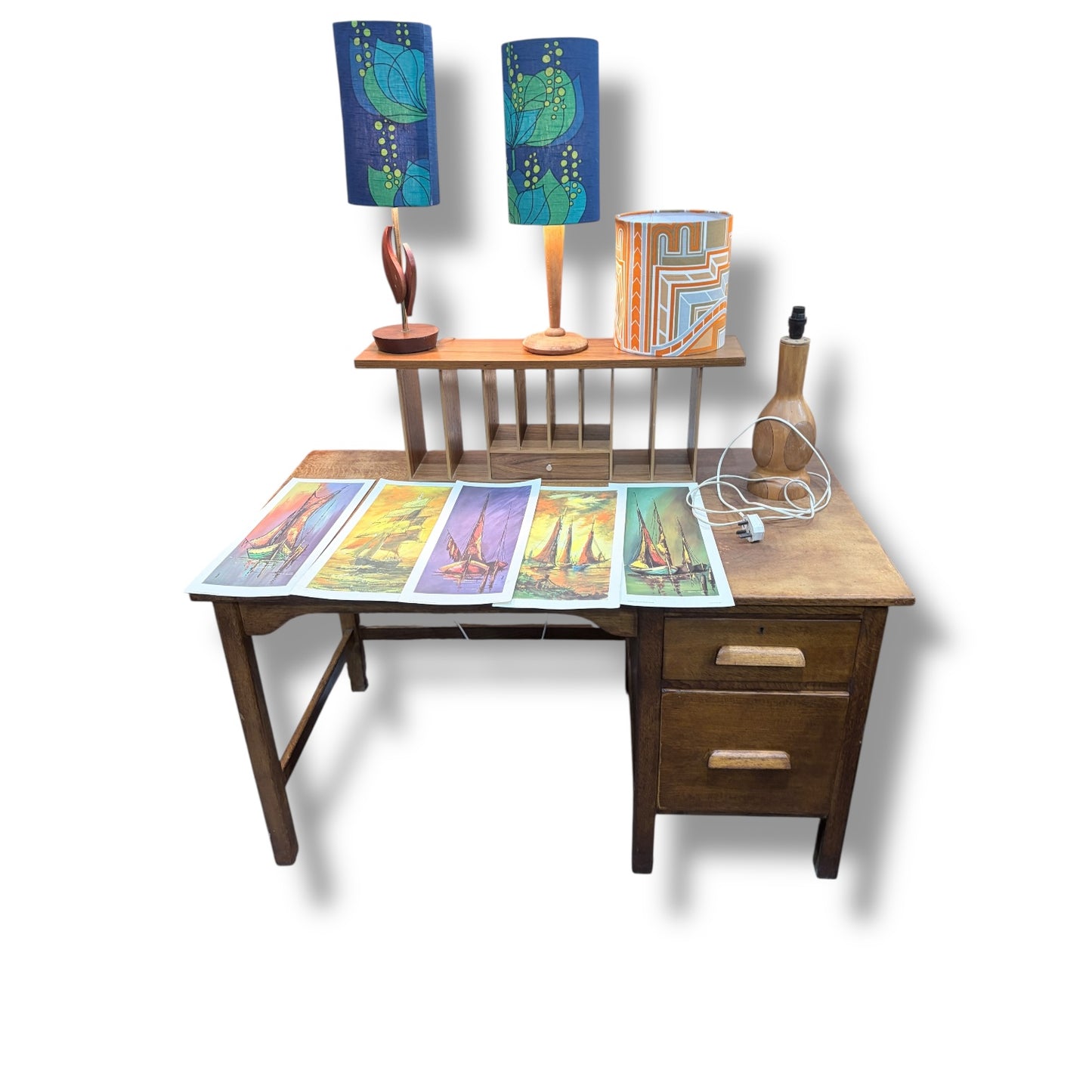 Vintage Oak School Desk – Solid Wood Writing Desk with Drawers