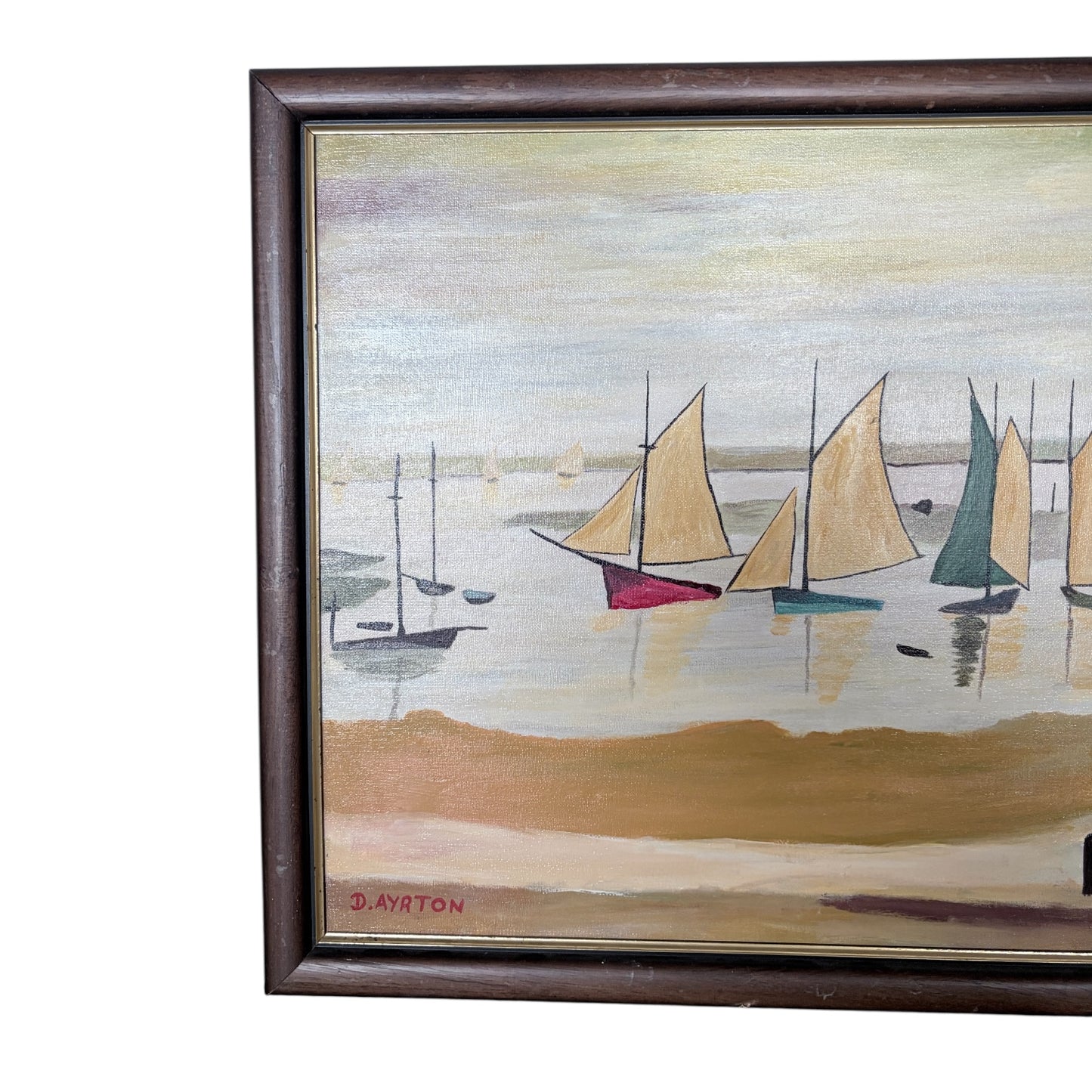 Vintage Coastal Harbour Painting by D. Ayrton – Framed Nautical Wall Art