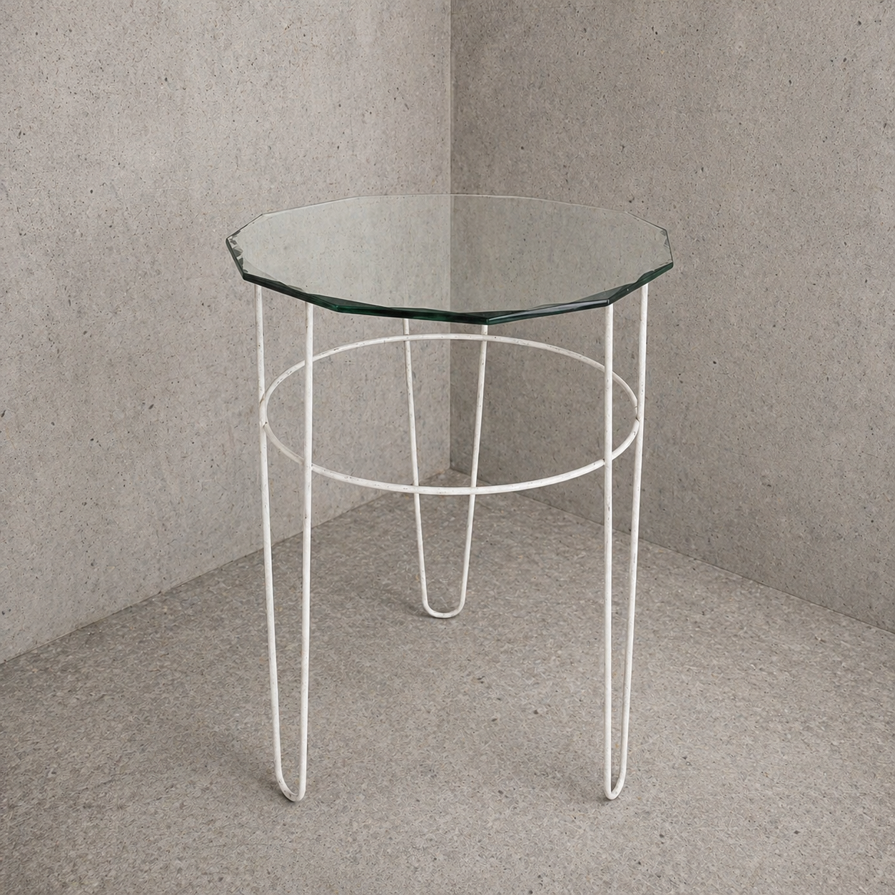 Art Deco Glass Top Side Table – Space Age Metal Frame