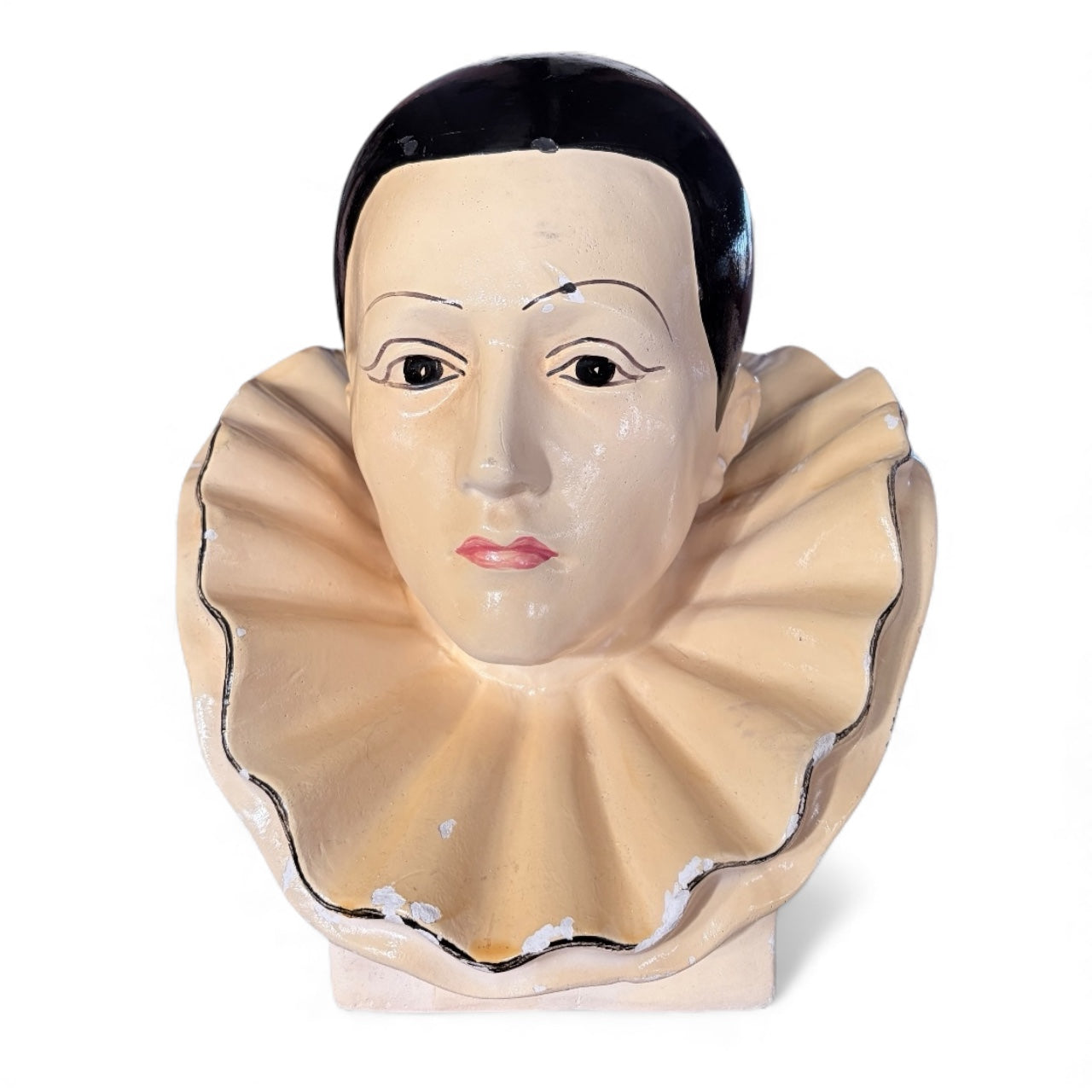 Pierrot Plaster Bust – Hand-Painted Vintage Art Statue With Aged Finish