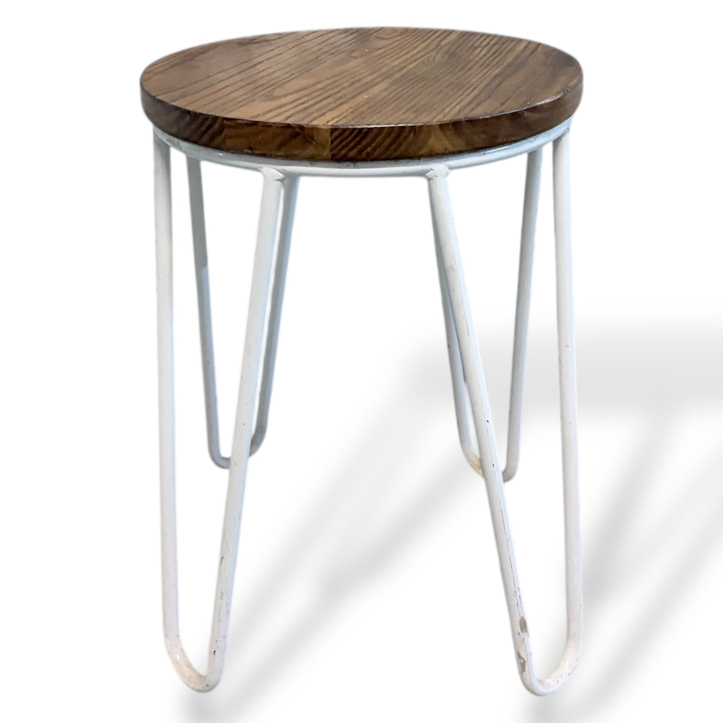 Vintage Elm Bar Stool with White Hairpin Legs
