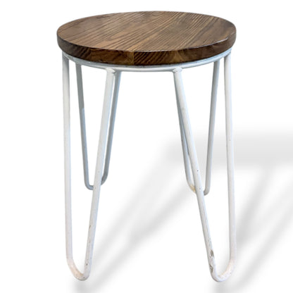 Vintage Elm Bar Stool with White Hairpin Legs