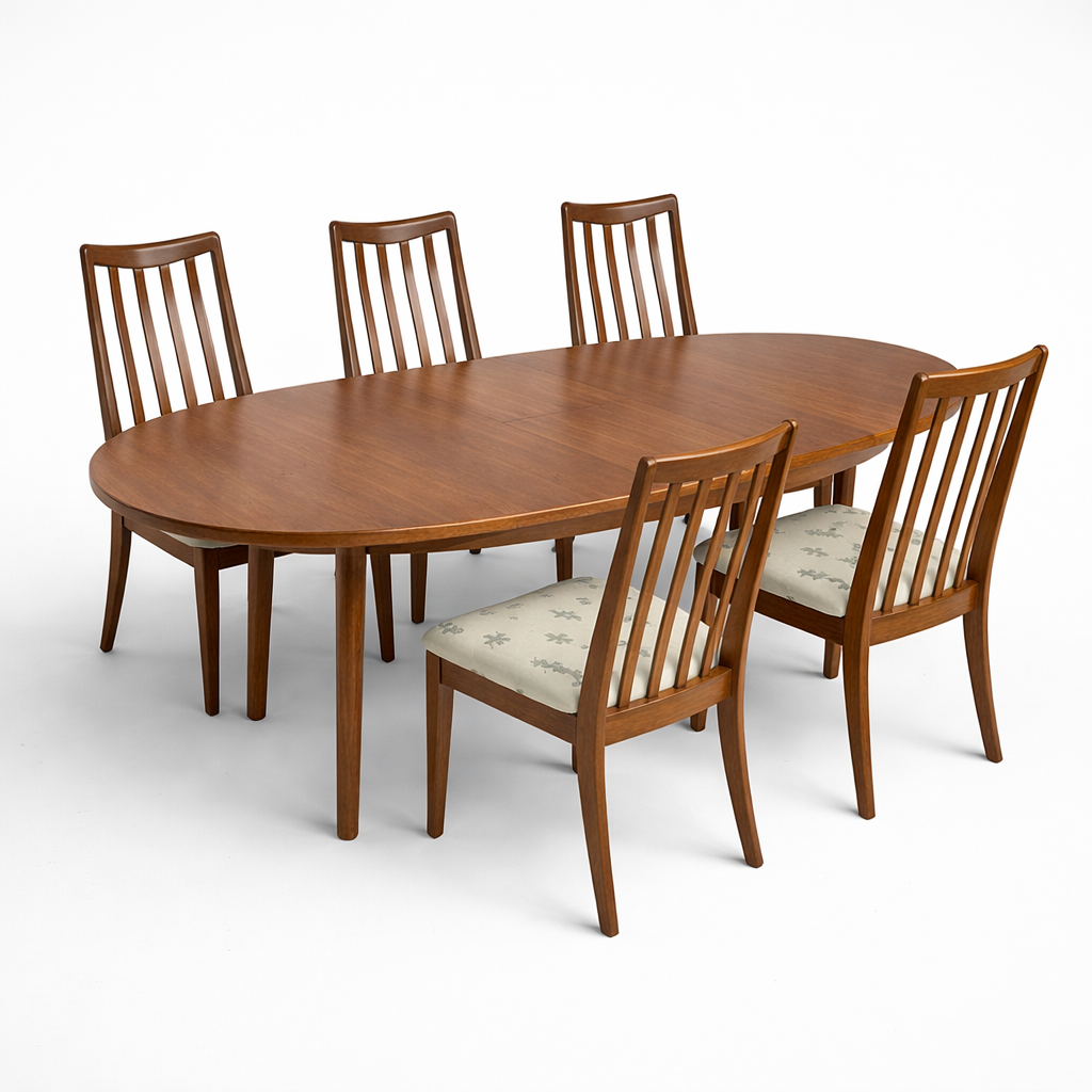 William Lawrence Oval Teak Extending Dining Table with G Plan Chairs (Set of 4)