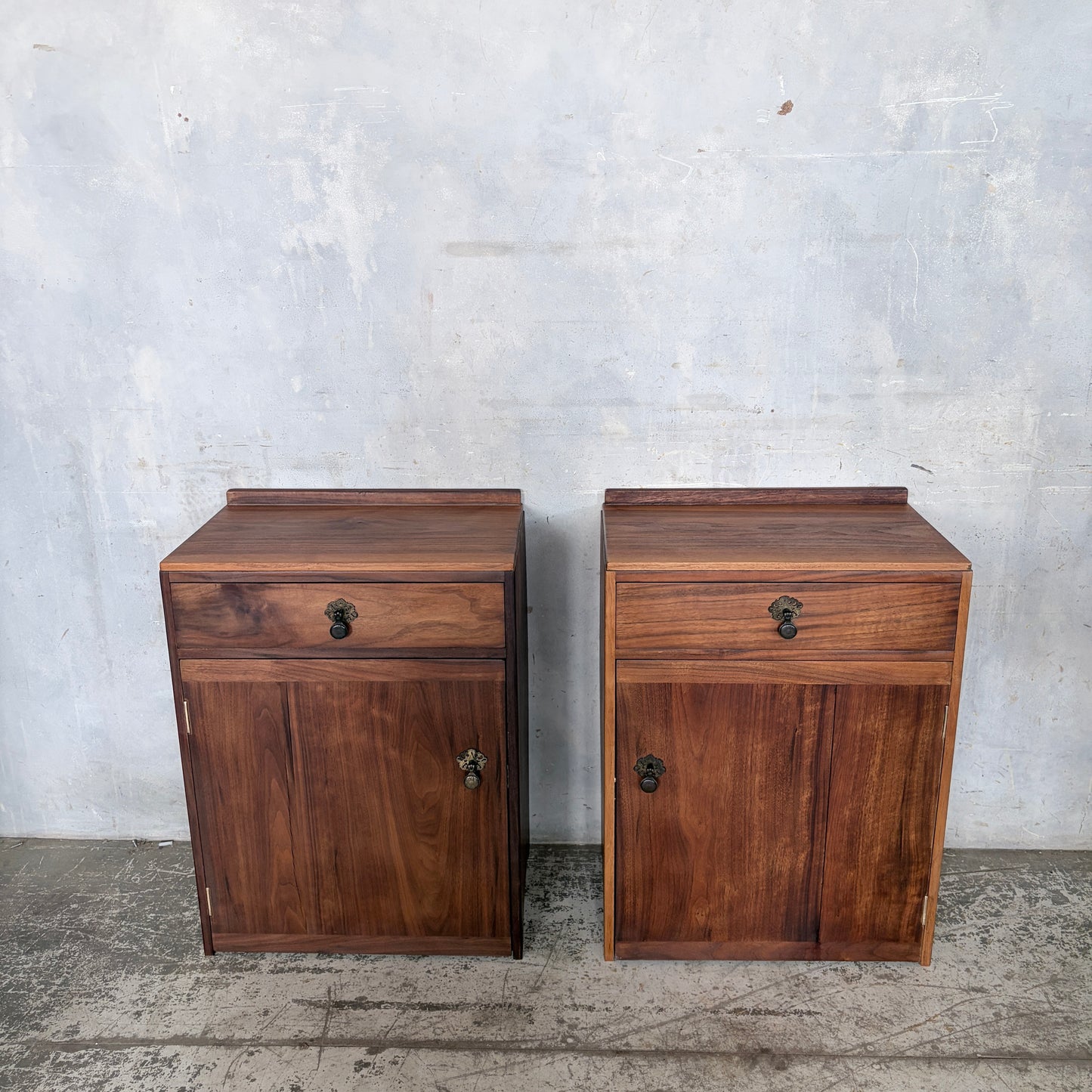 Pair of Mid-Century Walnut Bedside Cabinets | Vintage One Drawer Nightstands