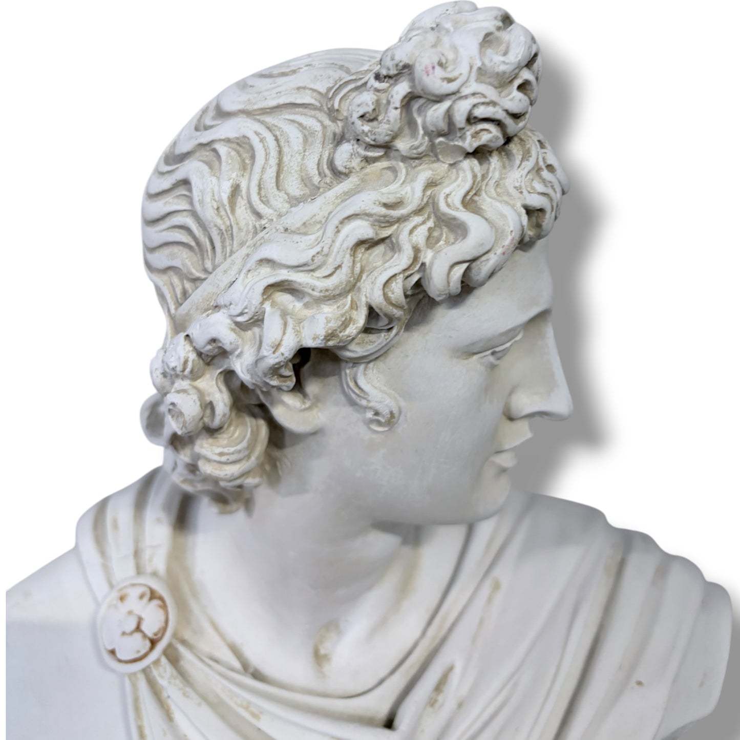 Apollo Bust Sculpture | Large Classical Greco Roman Plaster Statue on Marble Base