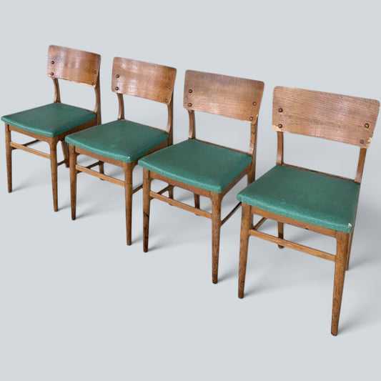 Mid Century Vintage Oak Dining Chairs – Set of Four