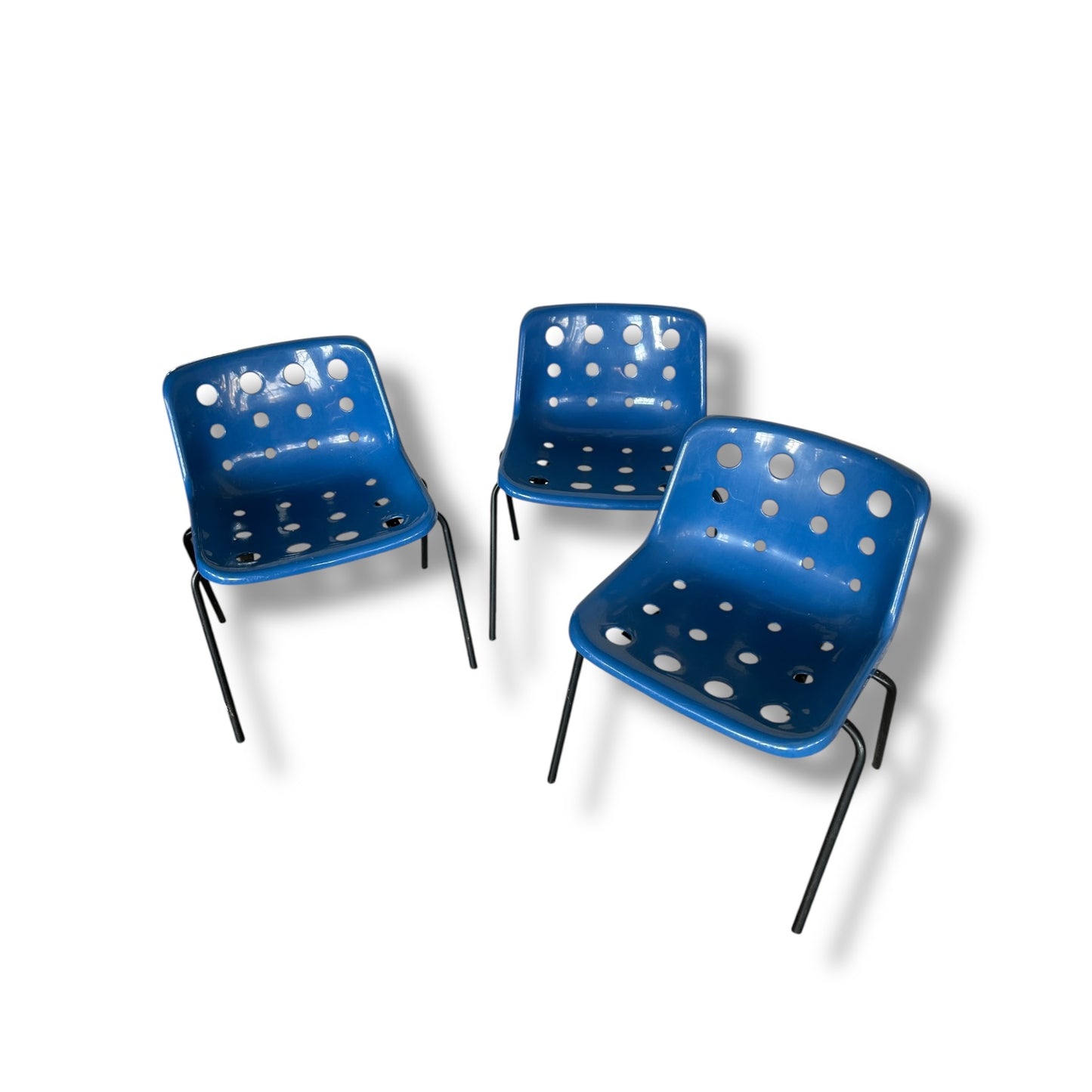 Set of 3 Robin Day Hille Polo Chairs | Mid-Century Modern British Design | Royal Blue Stacking Chairs