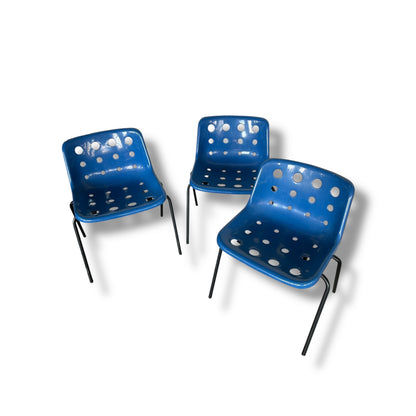 Set of 3 Robin Day Hille Polo Chairs | Mid-Century Modern British Design | Royal Blue Stacking Chairs