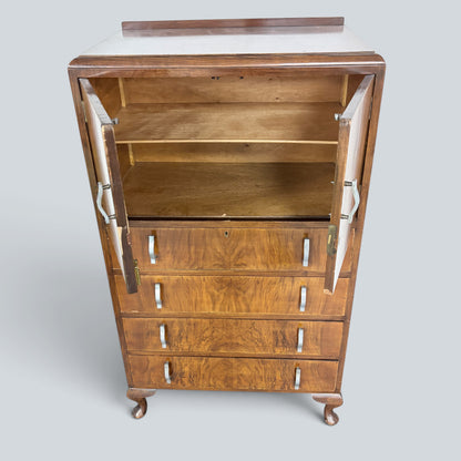 Art Deco Walnut Pantry Cabinet | Vintage Walnut Kitchen Larder Cupboard with Drawers