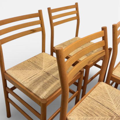 Italian Beech Dining Chairs – Set of Two Vintage Ladder Back Chairs