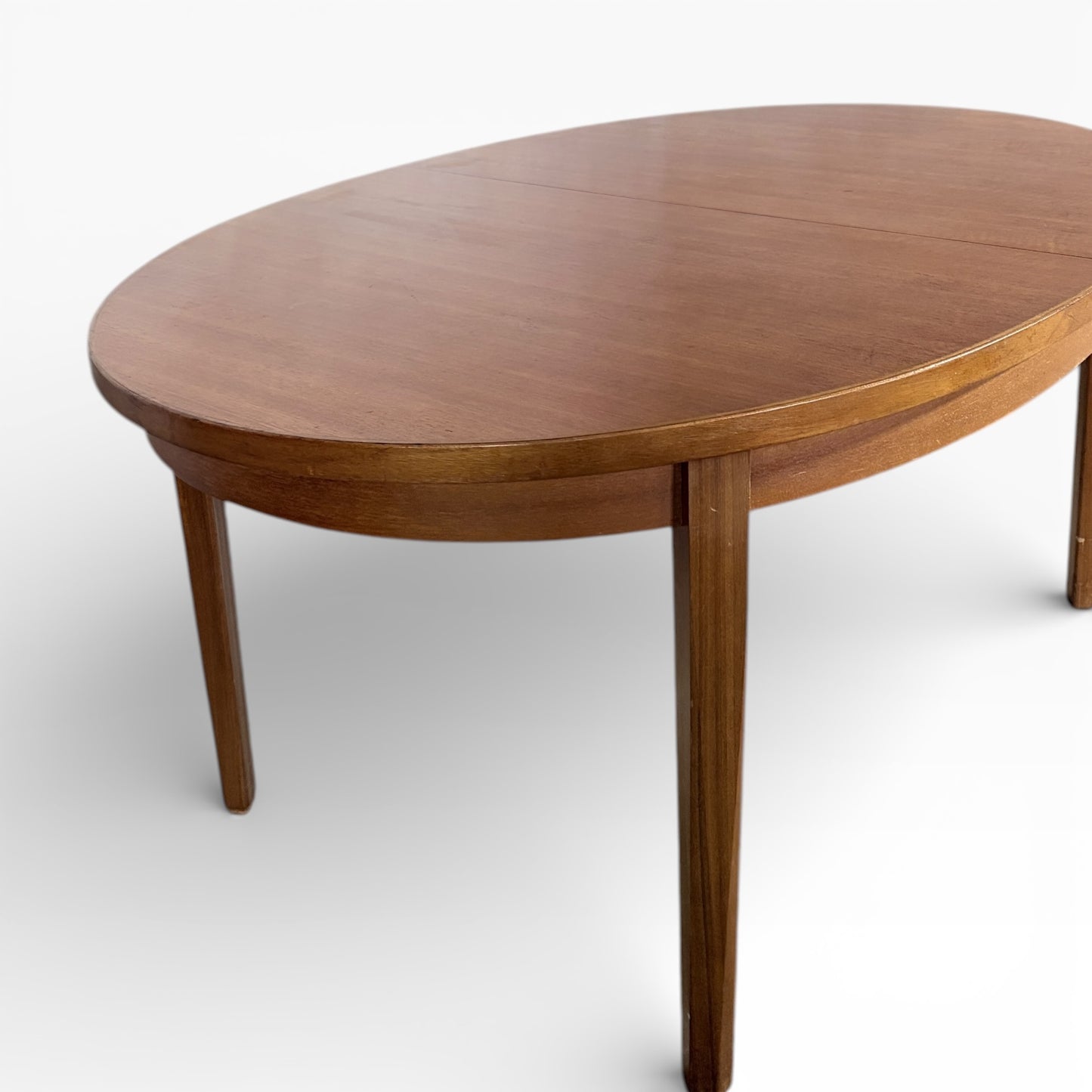 Mid Century Teak Table - Extending Oval Dining Table With Integrated Centre Leaf
