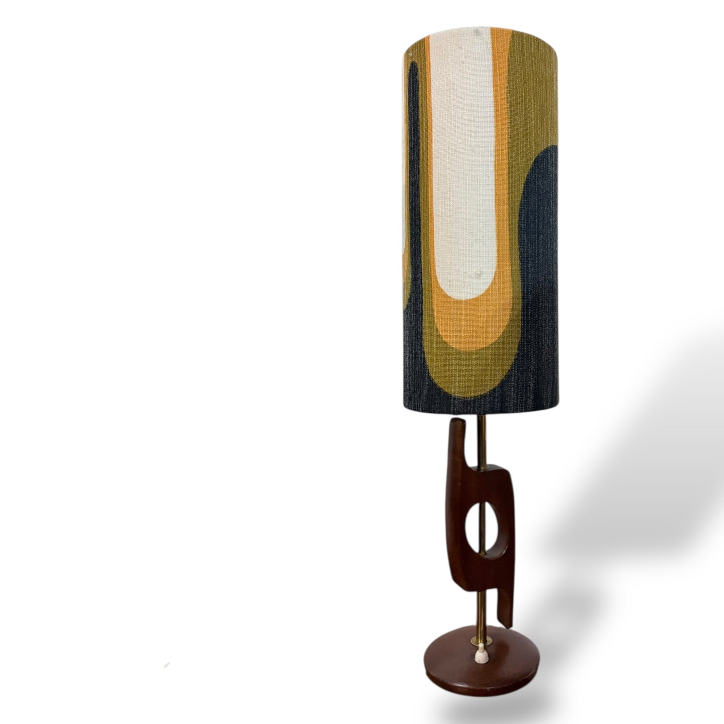 Mid Century Teak and Brass Table Lamp with Vibrant Handmade Shade by Lightfandango