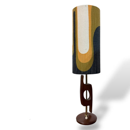 Mid Century Teak and Brass Table Lamp with Vibrant Handmade Shade by Lightfandango