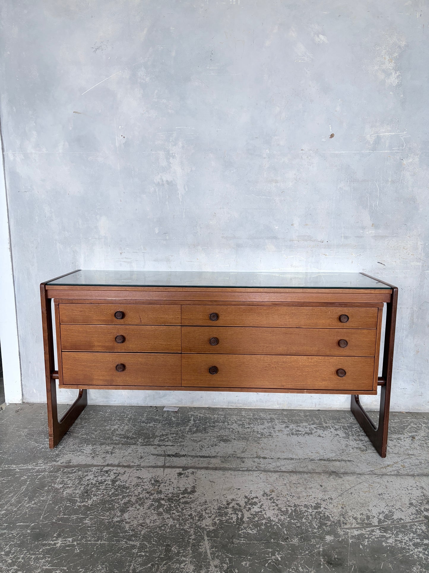 Mid Century William Lawrence Teak Sleigh Leg Chest of Drawers