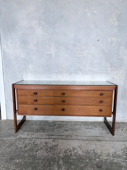 Mid Century William Lawrence Teak Sleigh Leg Chest of Drawers