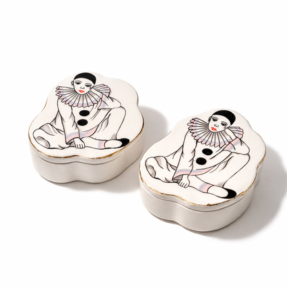 Vintage Pierrot Clown Porcelain Trinket Boxes – Pair