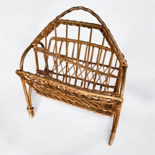 Mid Century Wicker Cane Magazine Rack