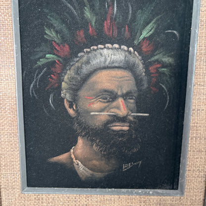 Vintage Signed Oil Portrait of a Papuan Highlander by L. Rewey | Original Mid-Century Framed Oil Painting — view 7