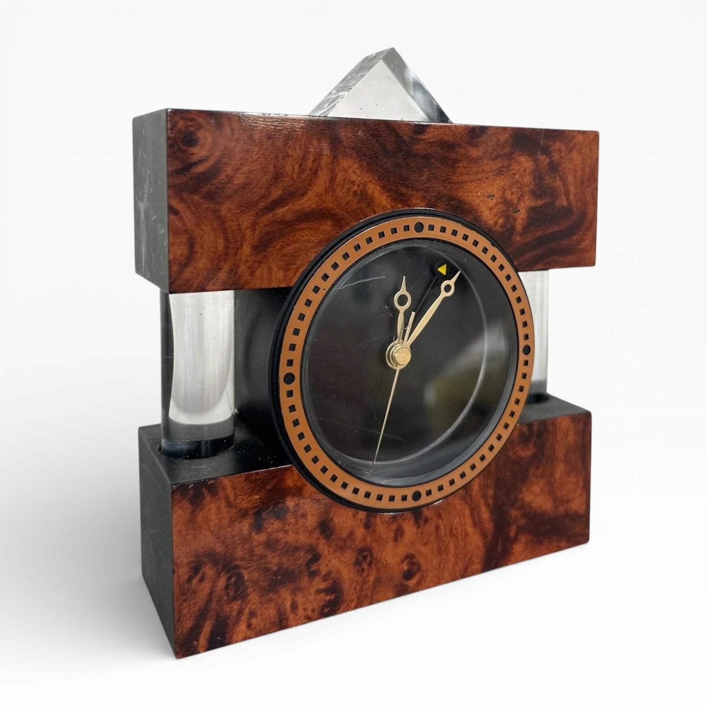 Vintage Mantel Clock – Italian Burr Walnut Veneer Art Deco Table Clock