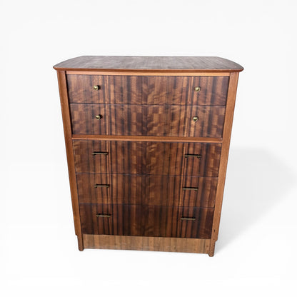 Mid Century Walnut Uniflex Tallboy Chest of Drawers