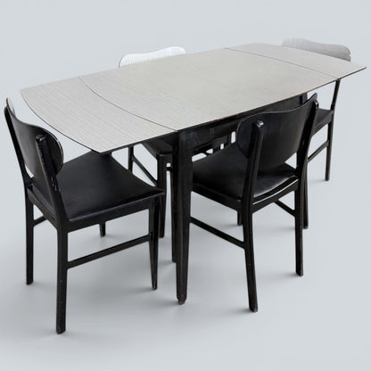 Mid Century Space Age Monochrome Formica Drop Leaf Extending Dining Table & Four Chairs