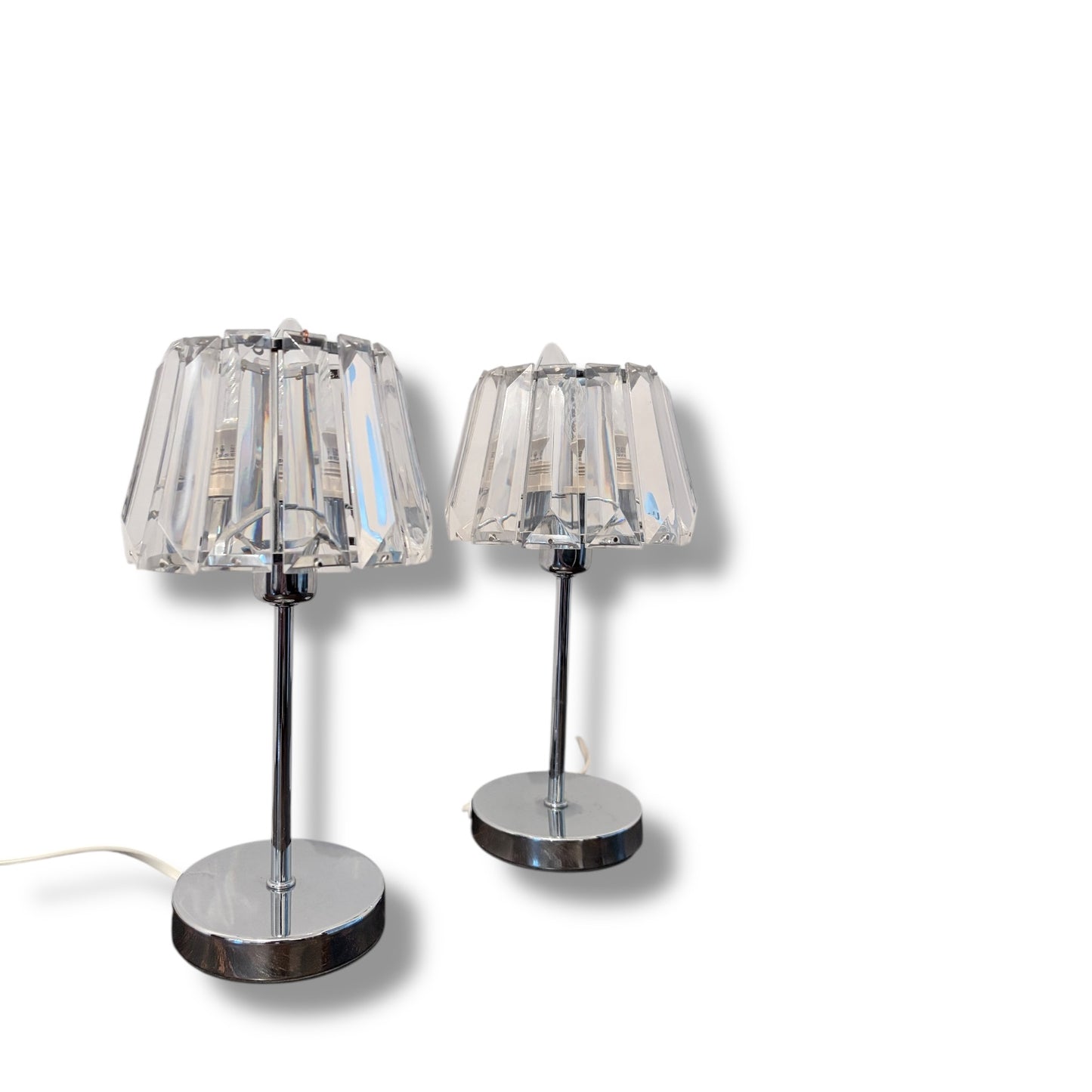 Vintage Chrome Table Lamps with Faceted Acrylic Shades Pair