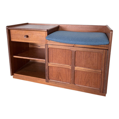 Mid Century Nathan Teak Telephone Bench / Hall Seat – Storage Cabinet with Drawer
