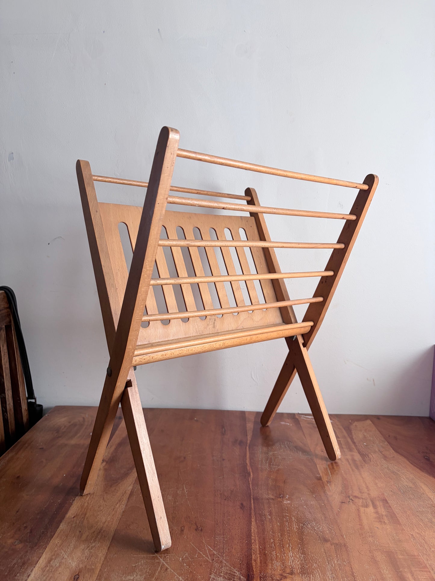 Mid Century Dutch Beech Folding Magazine Rack by Cees Braakman