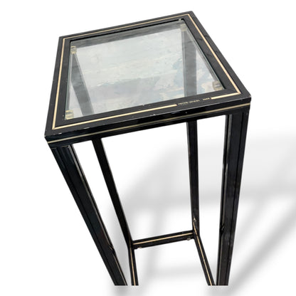 Vintage 1980s Pierre Vandel French Glass & Black Metal Plant Stand / Pedestal