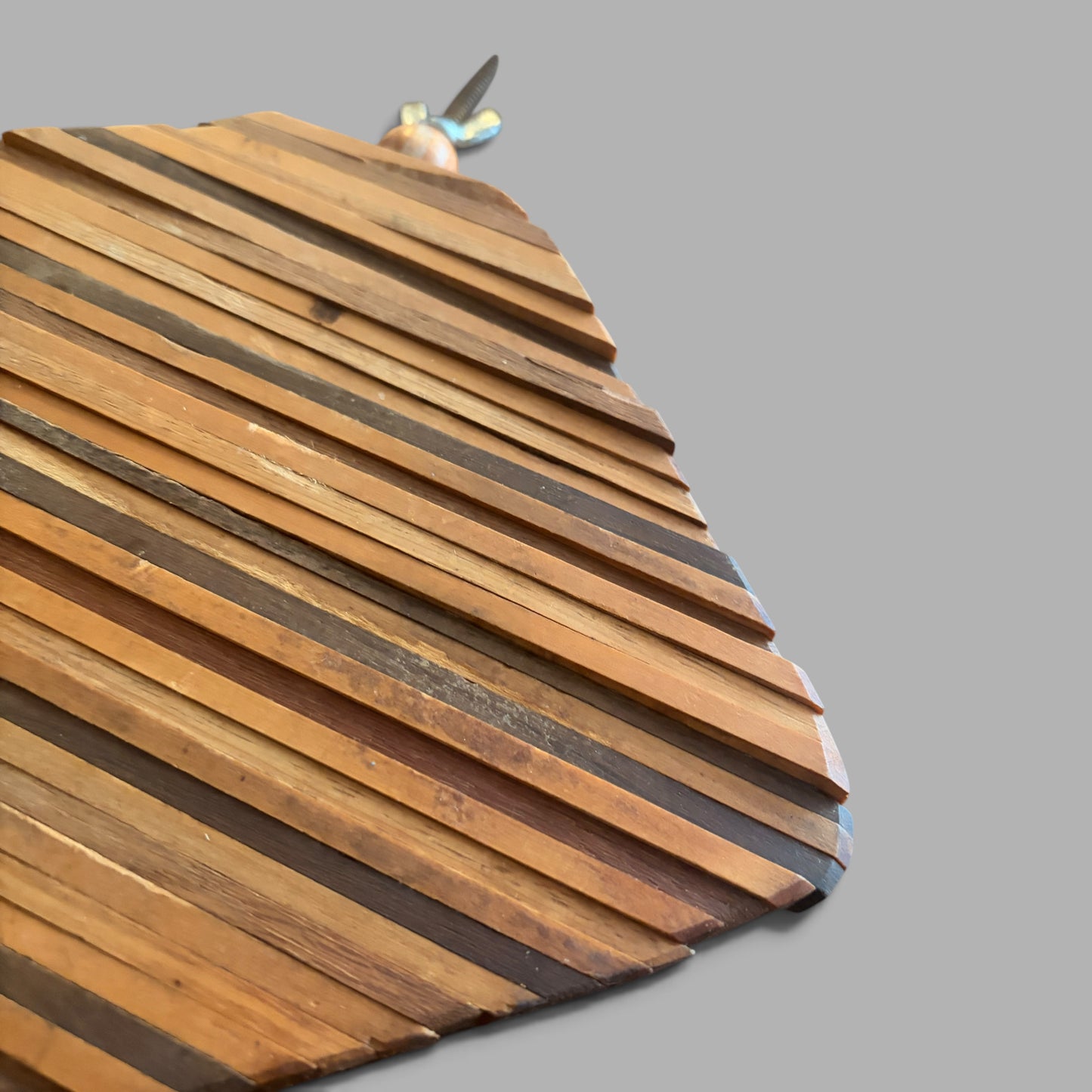 Mid Century Helix Mixed Wood Sculpture Handmade Kinetic Geometric Wooden Art