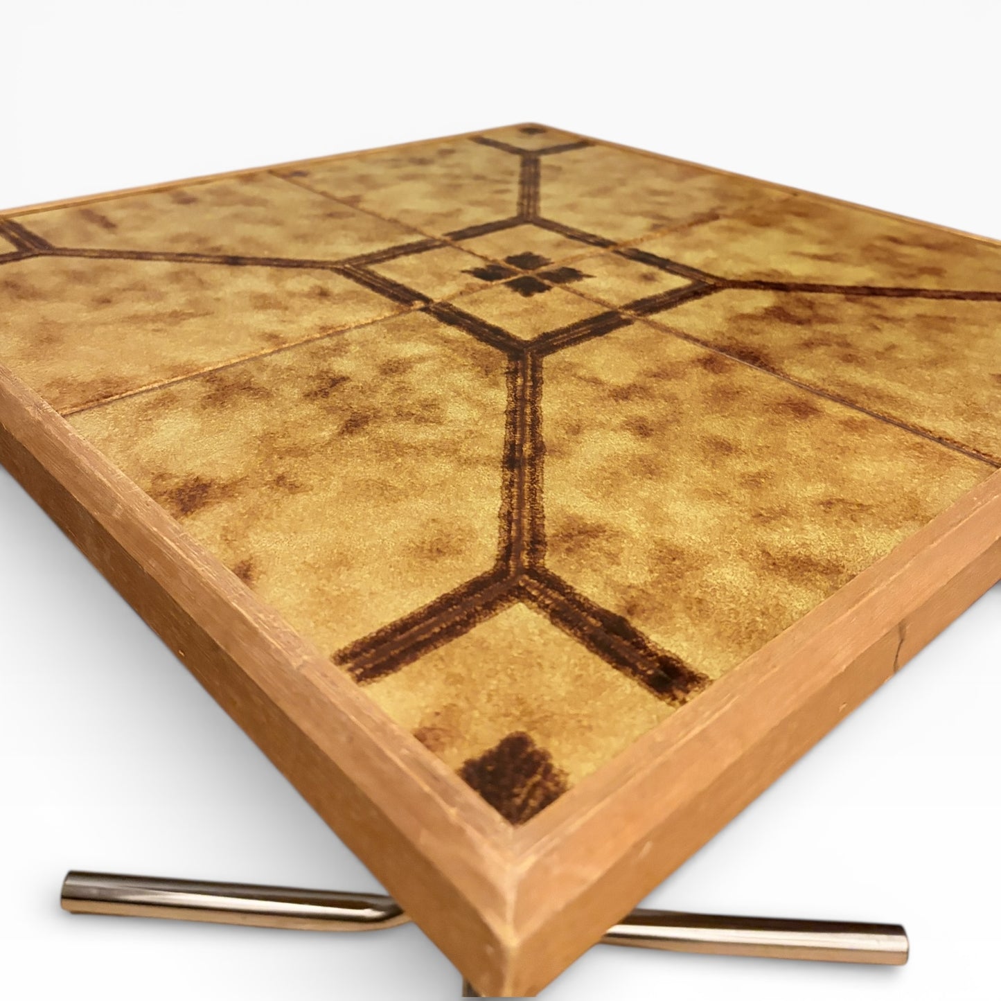 Danish Side Table – Mid Century Table with Ceramic Tile Top & Chrome Base