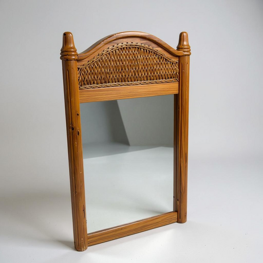 Mid Century Modern Large Bamboo and Pine Hallway Mirror